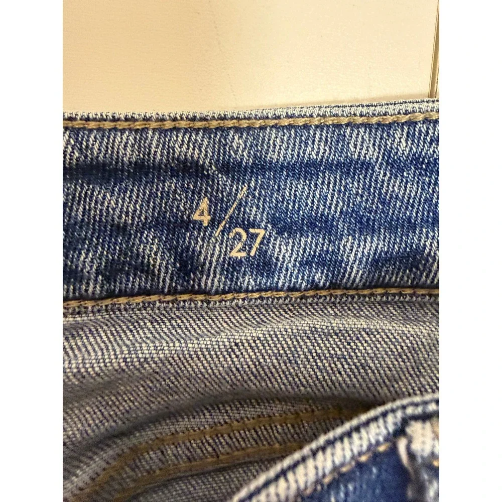 Liverpool‎ Womens 4/27 Blue Crop Flare Raw Step Hem Stretch Denim Jeans